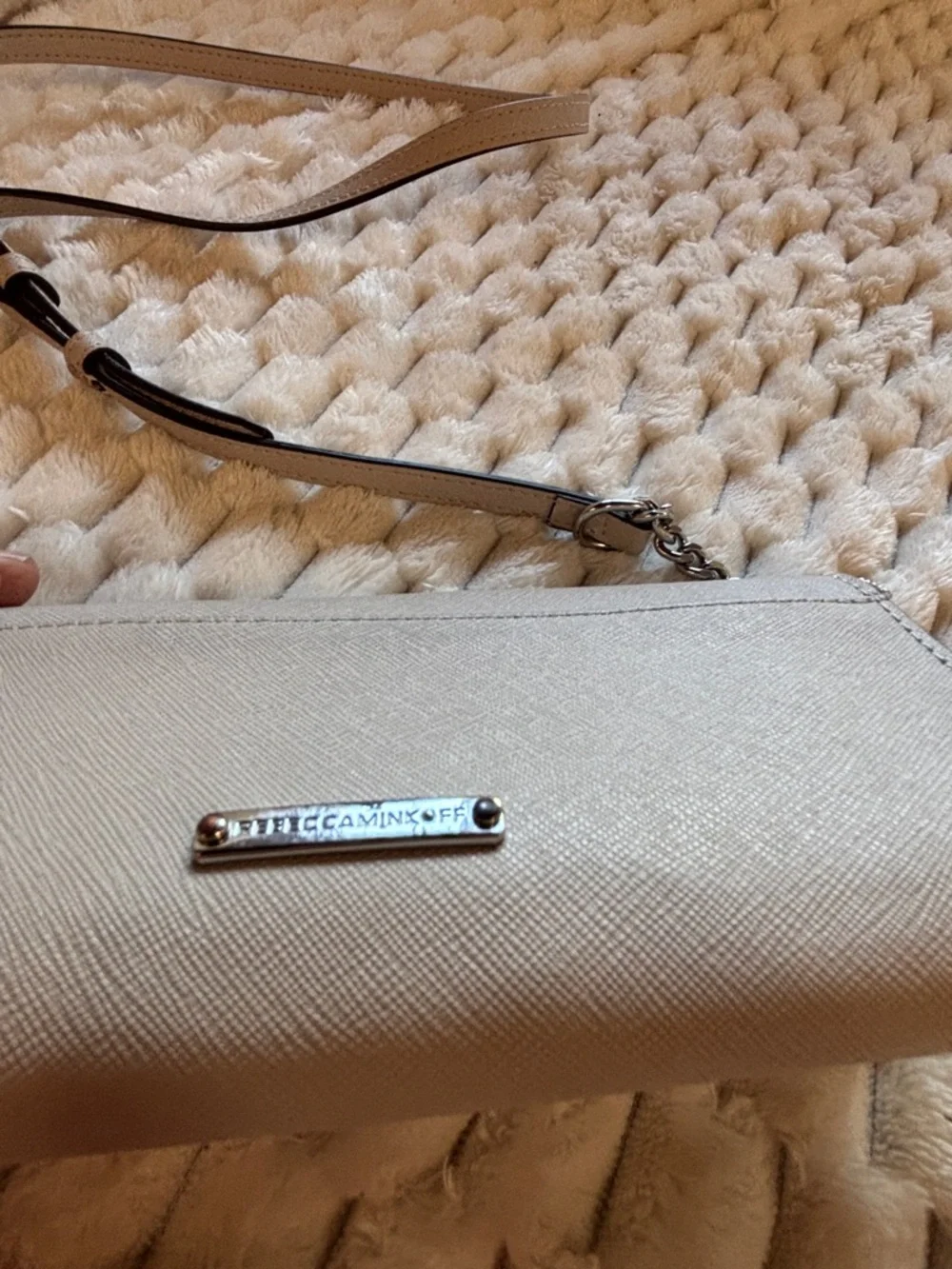 Rebecca Minkoff Beige Saffiano Coated Canvas Envelope Crossbody Wallet